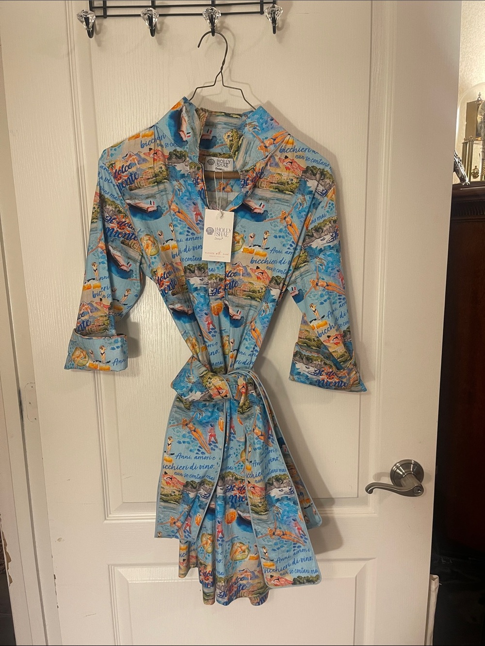 Italian Coast Blue Printed Midi Dress with Tie Waist